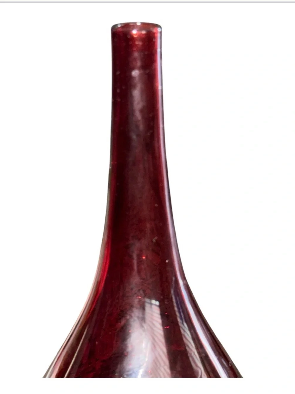 Plum Art Glass Bud Vase 12.5” Tall Thick Handcrafted Look